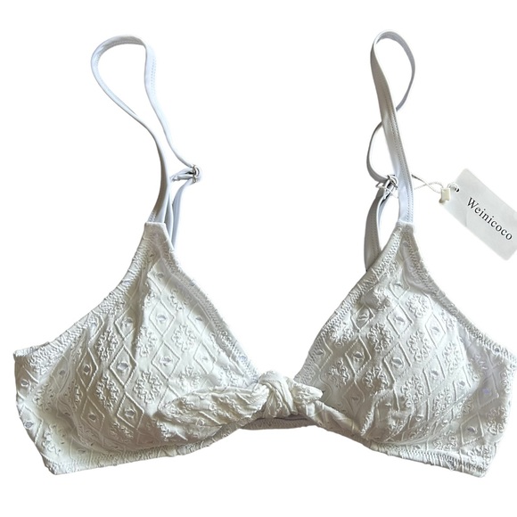 WEINICOCO boho white V Neck Tie Knot Bikini top swim cross back size XXL NWT - Picture 3 of 7